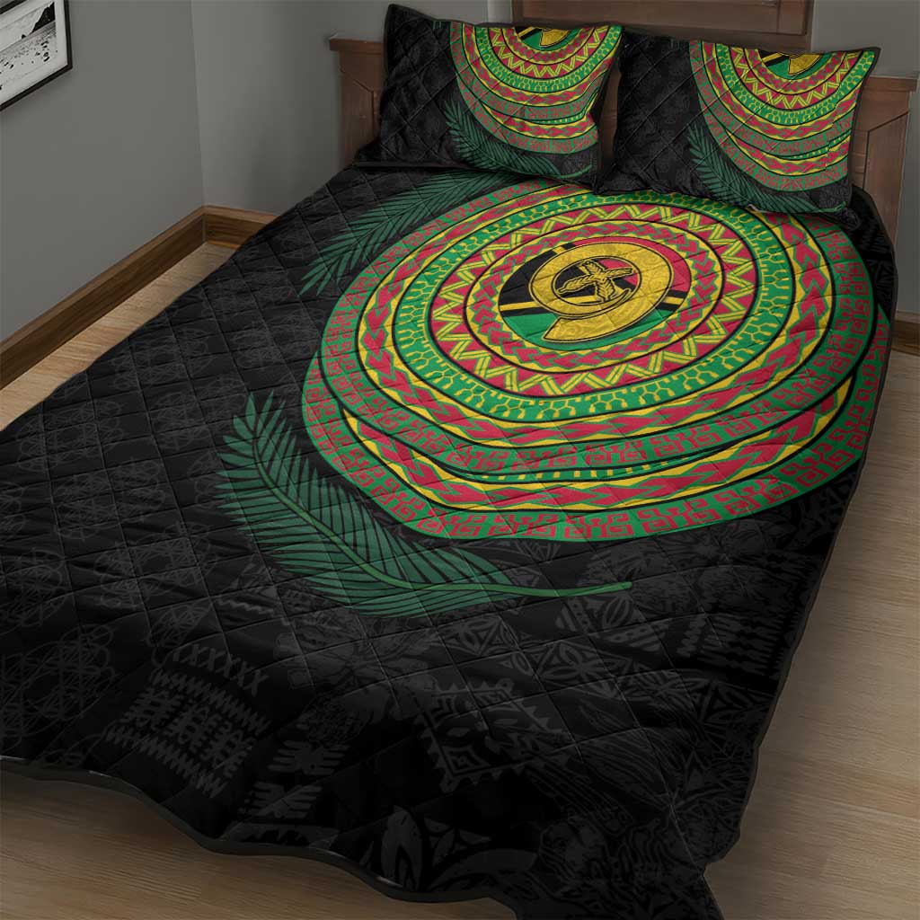 Vanuatu Tribal Tattoo with Namele Leaves Quilt Bed Set