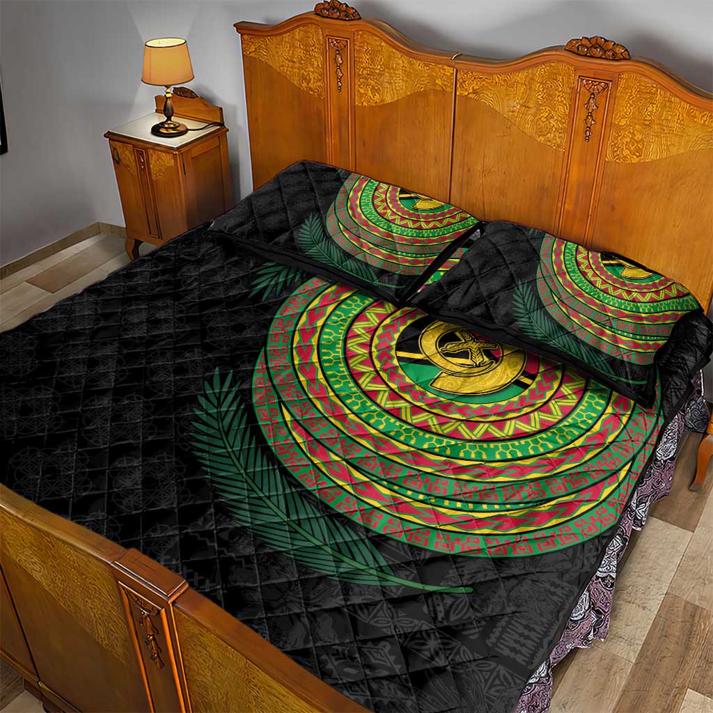 Vanuatu Tribal Tattoo with Namele Leaves Quilt Bed Set