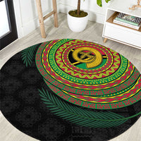 Vanuatu Tribal Tattoo with Namele Leaves Round Carpet