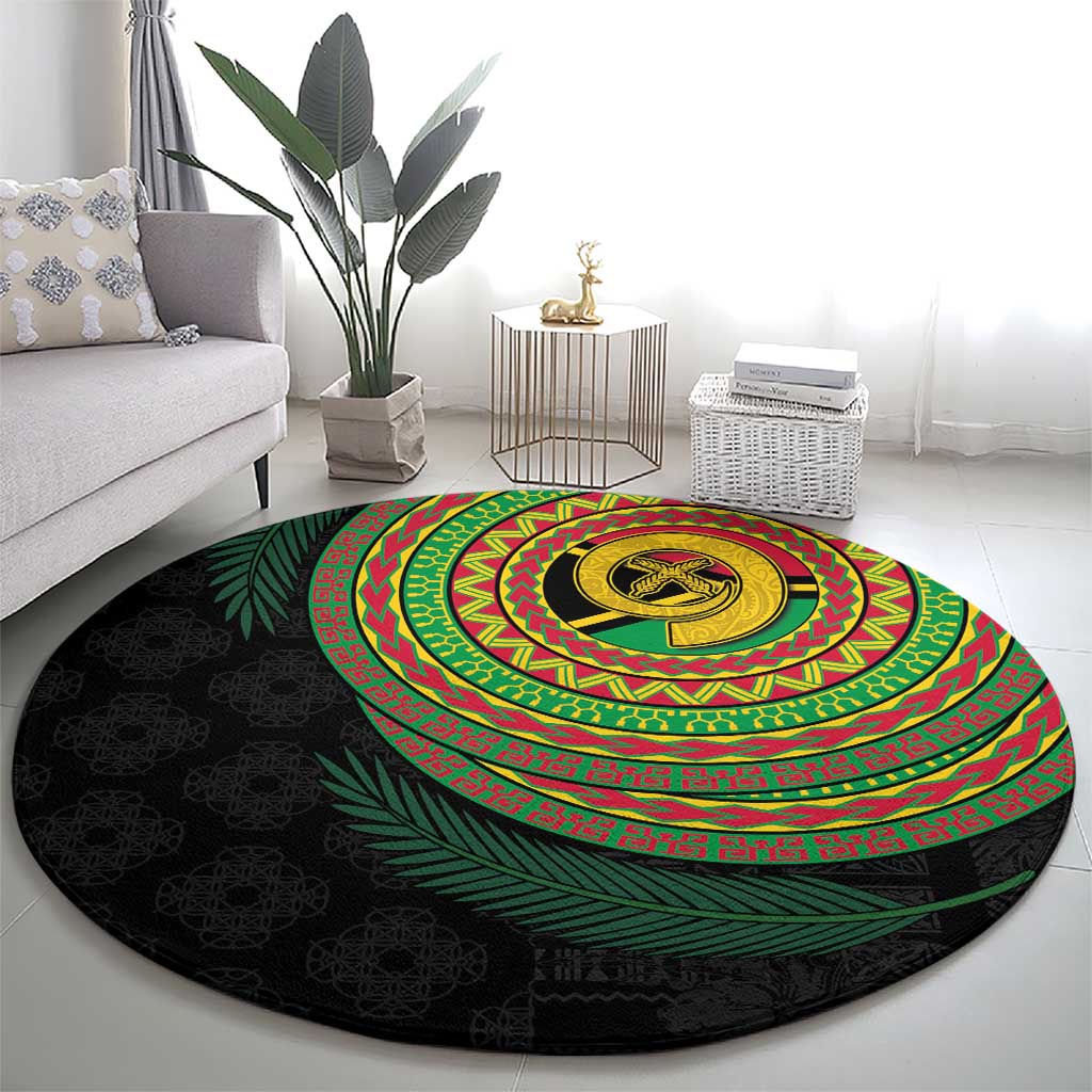 Vanuatu Tribal Tattoo with Namele Leaves Round Carpet