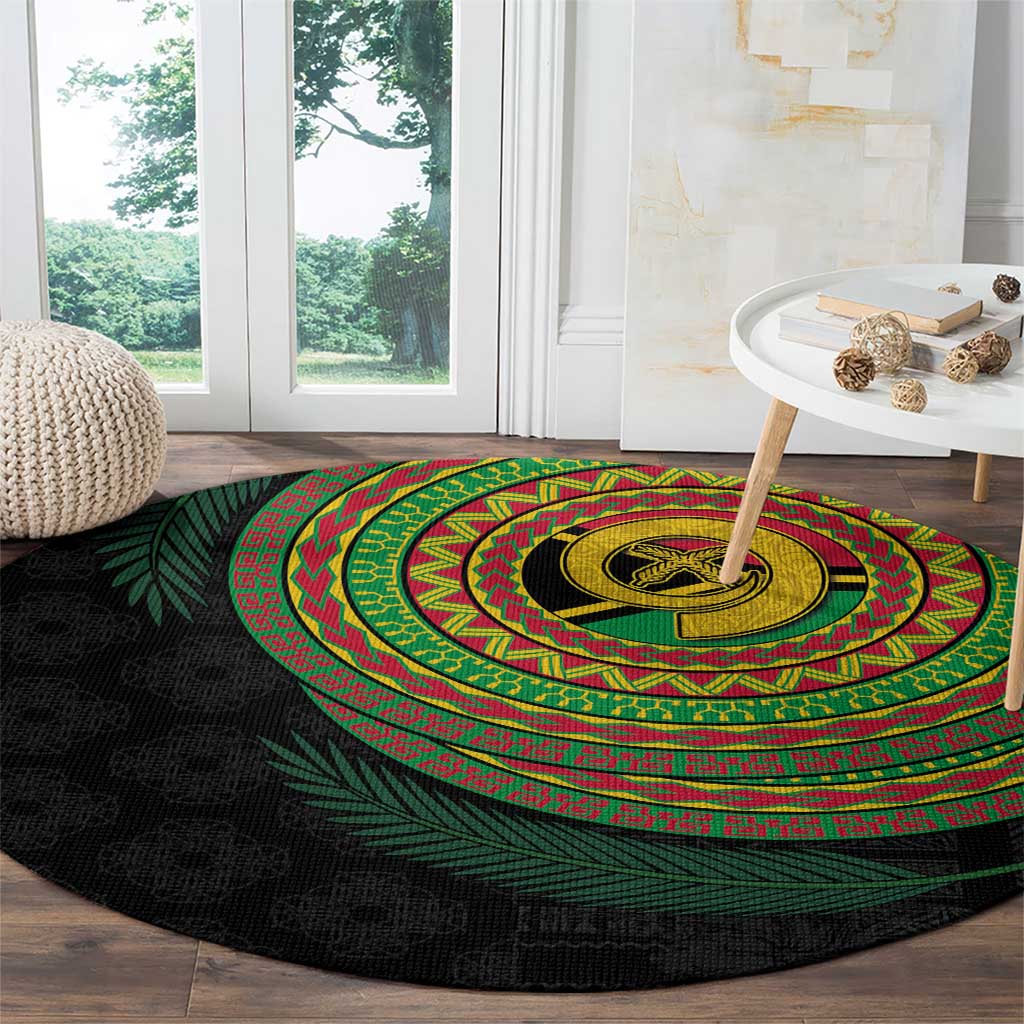 Vanuatu Tribal Tattoo with Namele Leaves Round Carpet