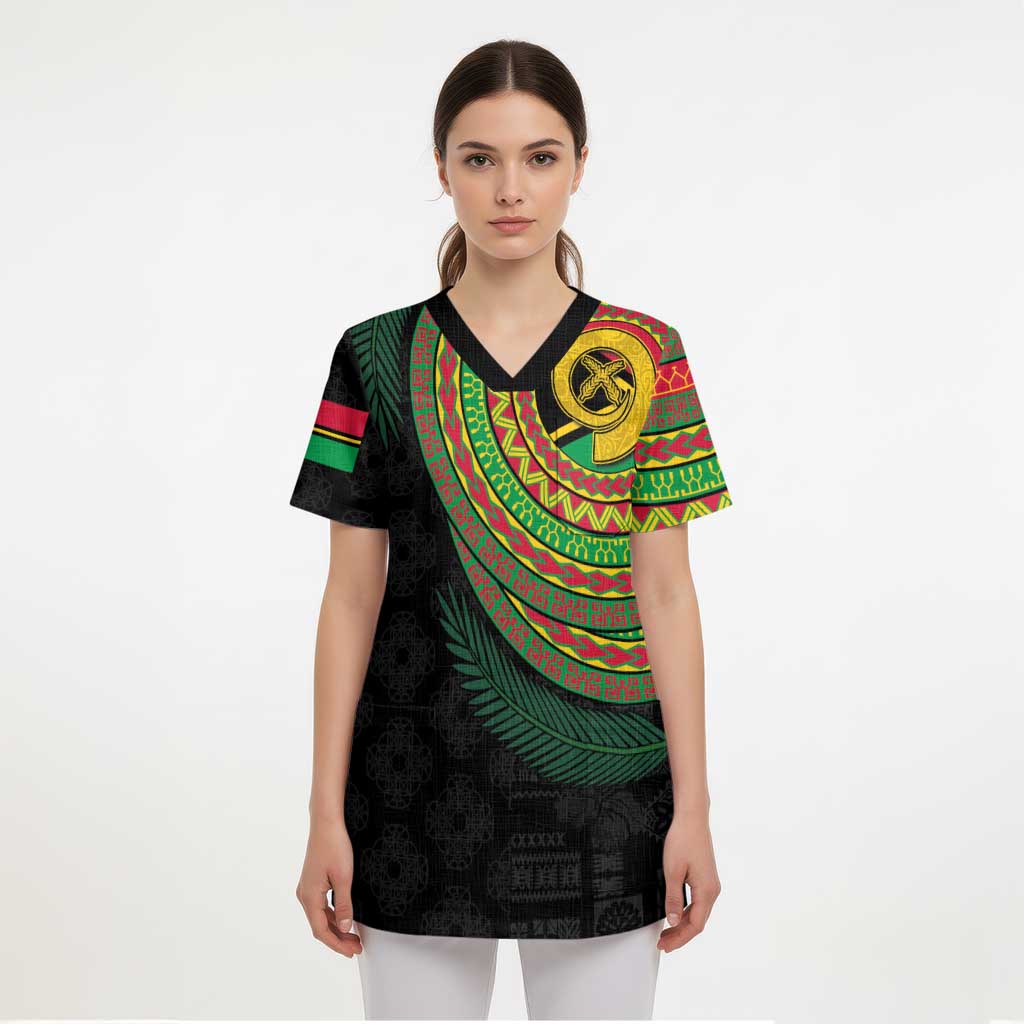 Vanuatu Tribal Tattoo with Namele Leaves Scrub Top LT03 - Polynesian Pride
