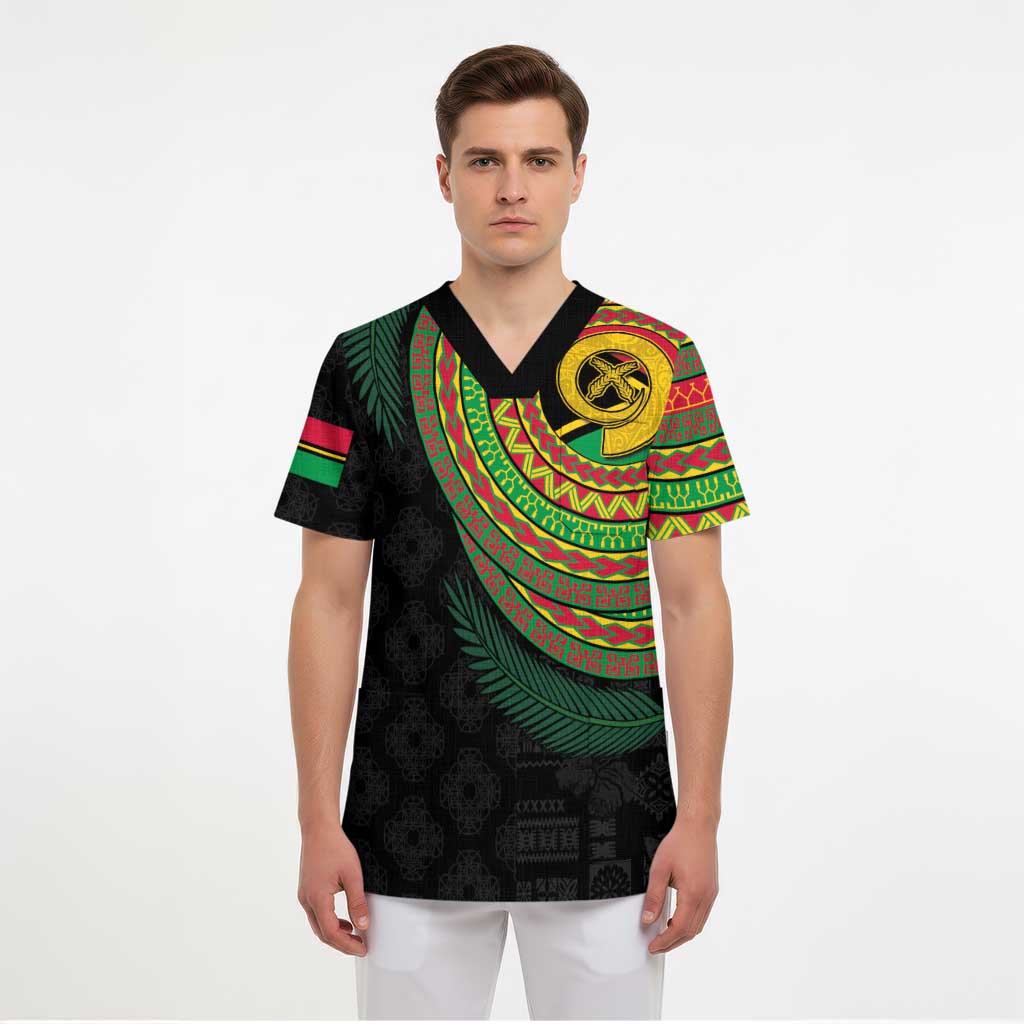 Vanuatu Tribal Tattoo with Namele Leaves Scrub Top LT03 - Polynesian Pride