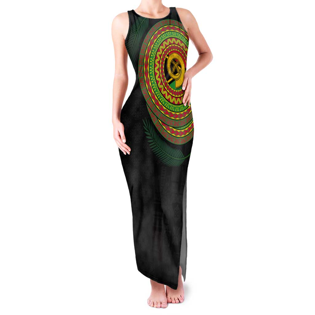 Vanuatu Tribal Tattoo with Namele Leaves Tank Maxi Dress