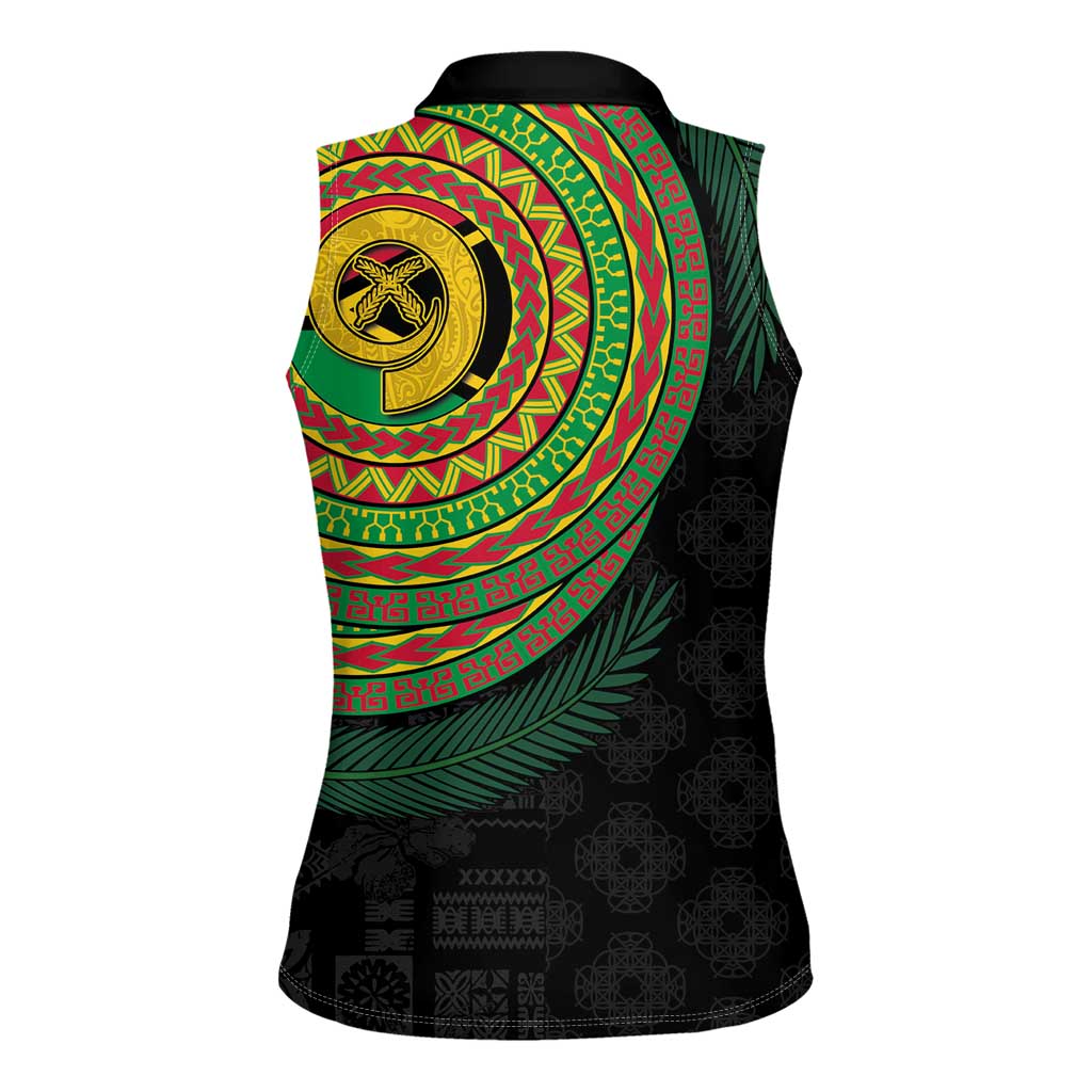 Vanuatu Tribal Tattoo with Namele Leaves Women Sleeveless Polo Shirt