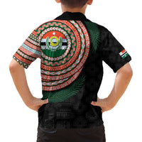 Penama Tribal Tattoo with Namele Leaves Family Matching Off The Shoulder Long Sleeve Dress and Hawaiian Shirt