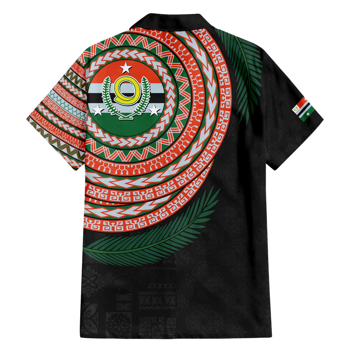 Penama Tribal Tattoo with Namele Leaves Family Matching Off The Shoulder Long Sleeve Dress and Hawaiian Shirt