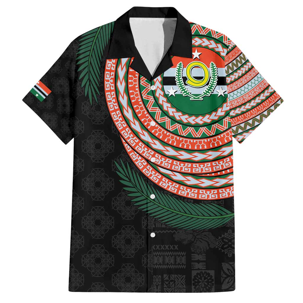 Penama Tribal Tattoo with Namele Leaves Family Matching Off Shoulder Maxi Dress and Hawaiian Shirt