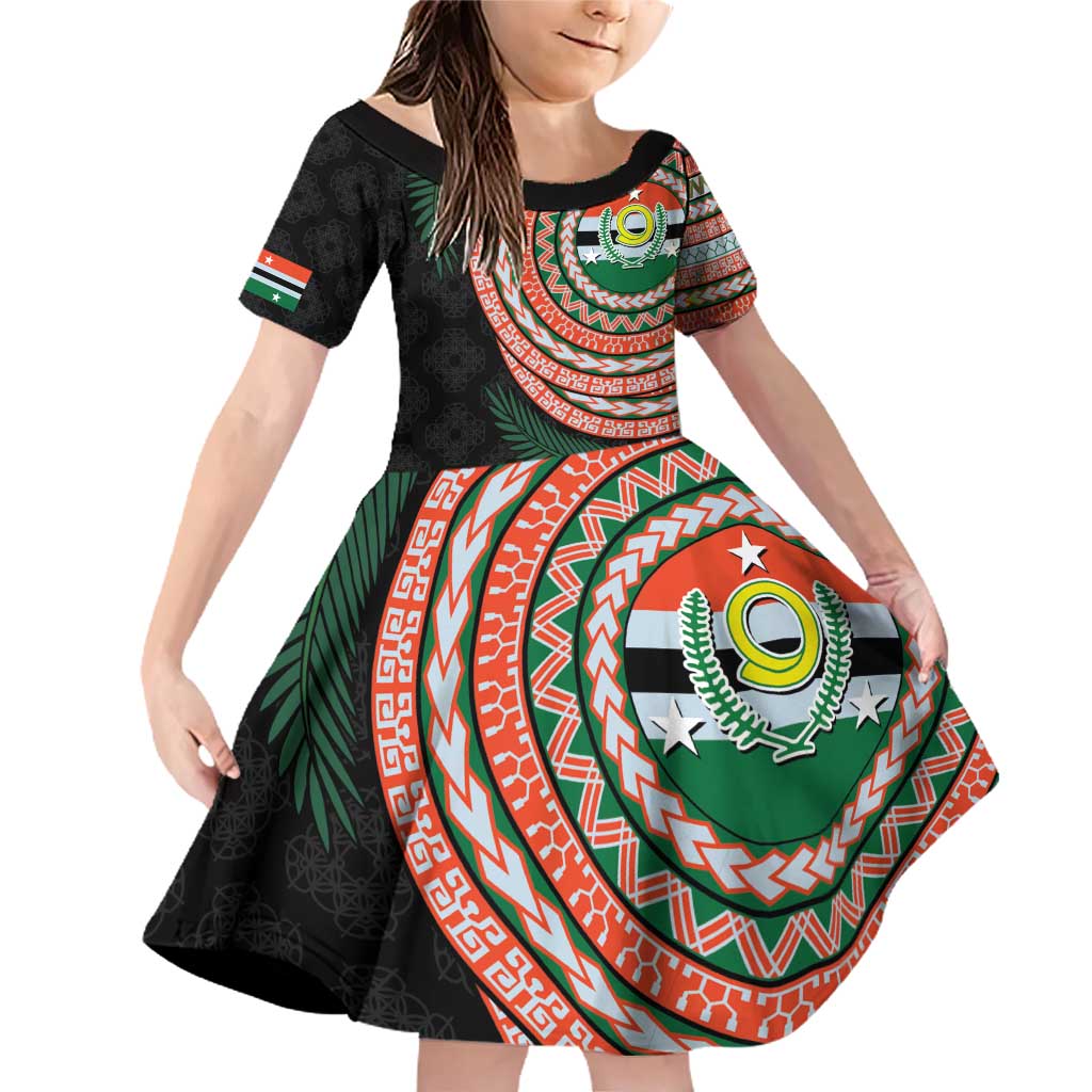 Penama Tribal Tattoo with Namele Leaves Family Matching Off Shoulder Short Dress and Hawaiian Shirt