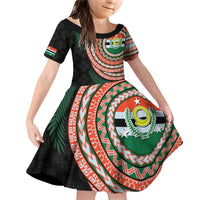 Penama Tribal Tattoo with Namele Leaves Family Matching Off Shoulder Short Dress and Hawaiian Shirt