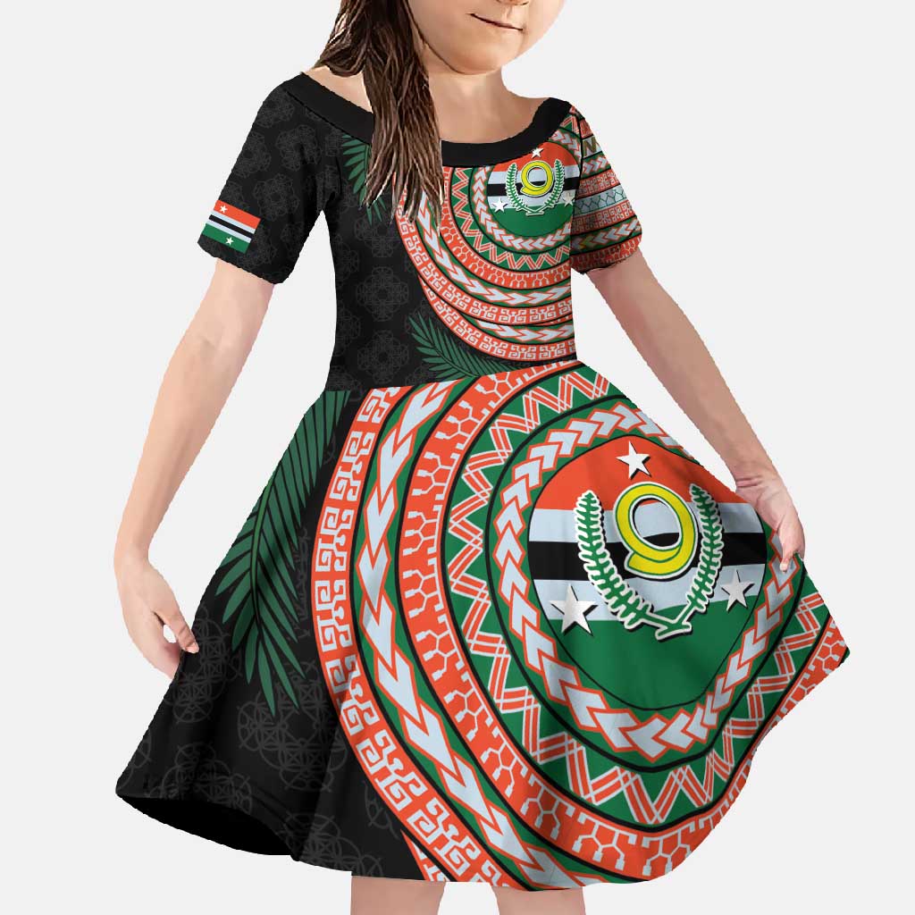 Penama Tribal Tattoo with Namele Leaves Family Matching Short Sleeve Bodycon Dress and Hawaiian Shirt