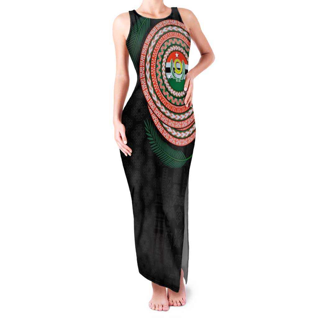 Penama Tribal Tattoo with Namele Leaves Family Matching Tank Maxi Dress and Hawaiian Shirt