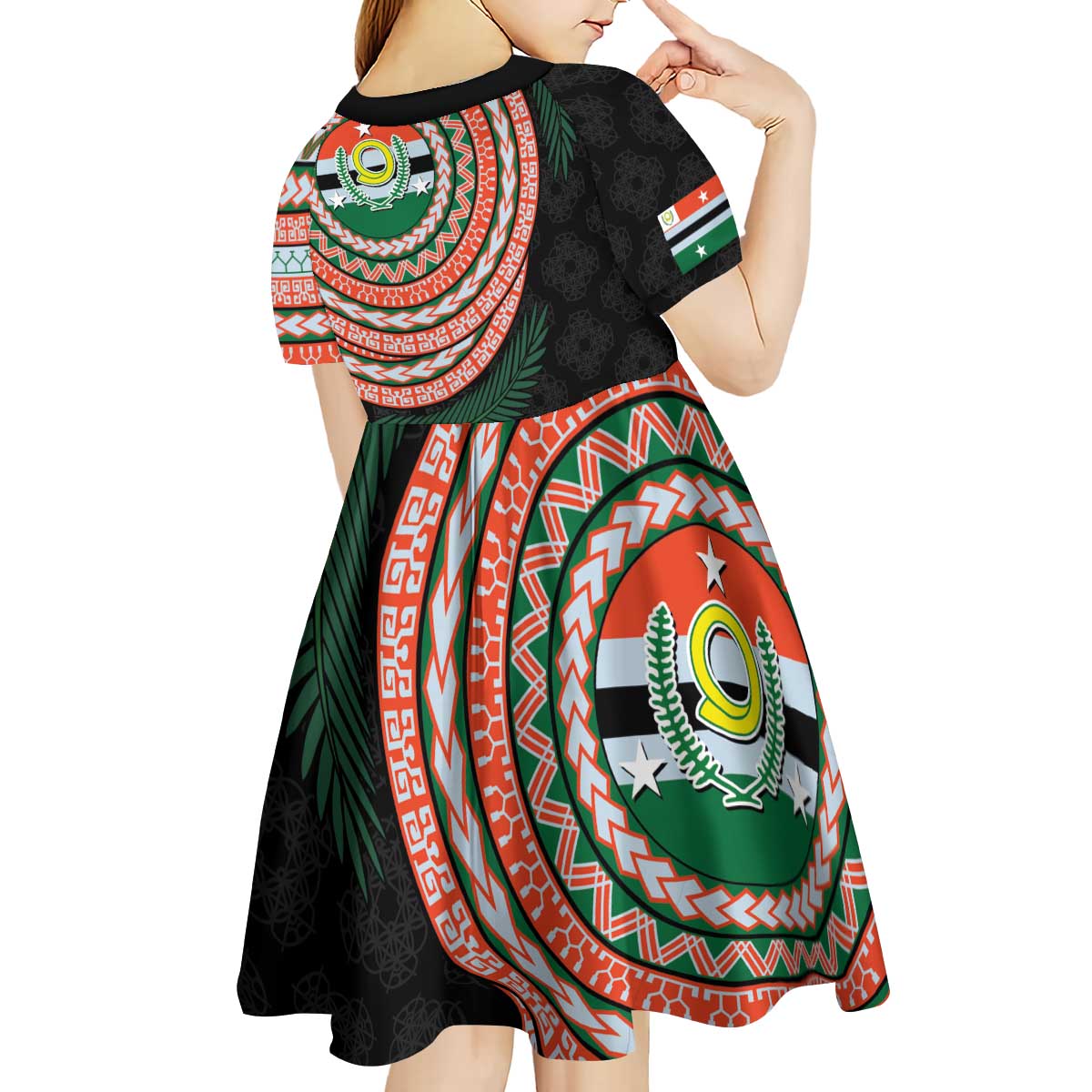 Penama Tribal Tattoo with Namele Leaves Kid Short Sleeve Dress LT03 - Polynesian Pride