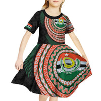 Penama Tribal Tattoo with Namele Leaves Kid Short Sleeve Dress LT03 - Polynesian Pride