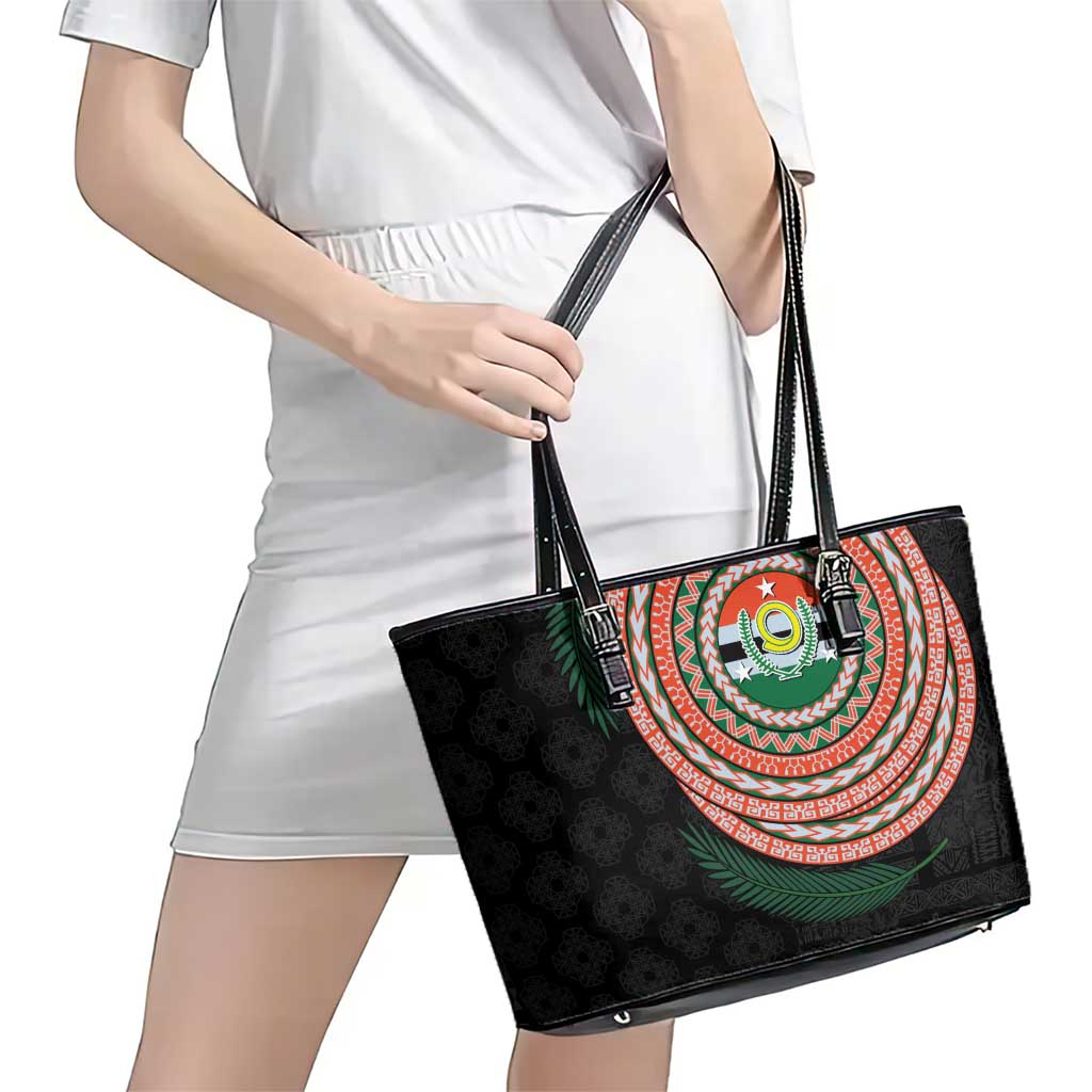Penama Tribal Tattoo with Namele Leaves Leather Tote Bag