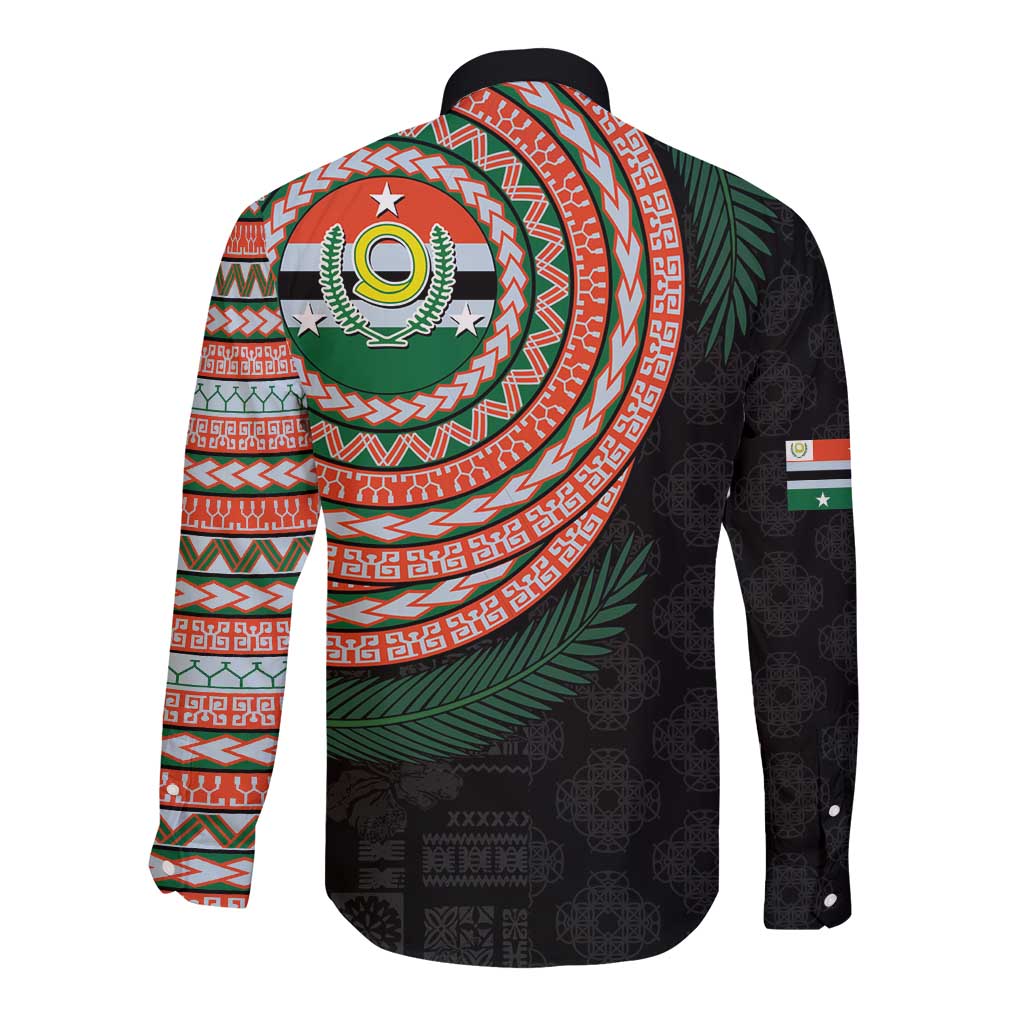 Penama Tribal Tattoo with Namele Leaves Long Sleeve Button Shirt LT03 - Polynesian Pride