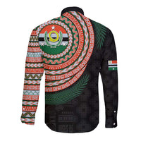 Penama Tribal Tattoo with Namele Leaves Long Sleeve Button Shirt LT03 - Polynesian Pride