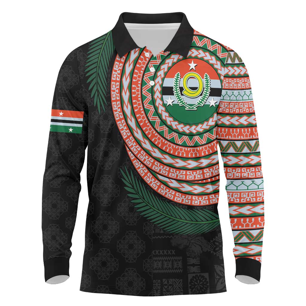 Penama Tribal Tattoo with Namele Leaves Long Sleeve Polo Shirt