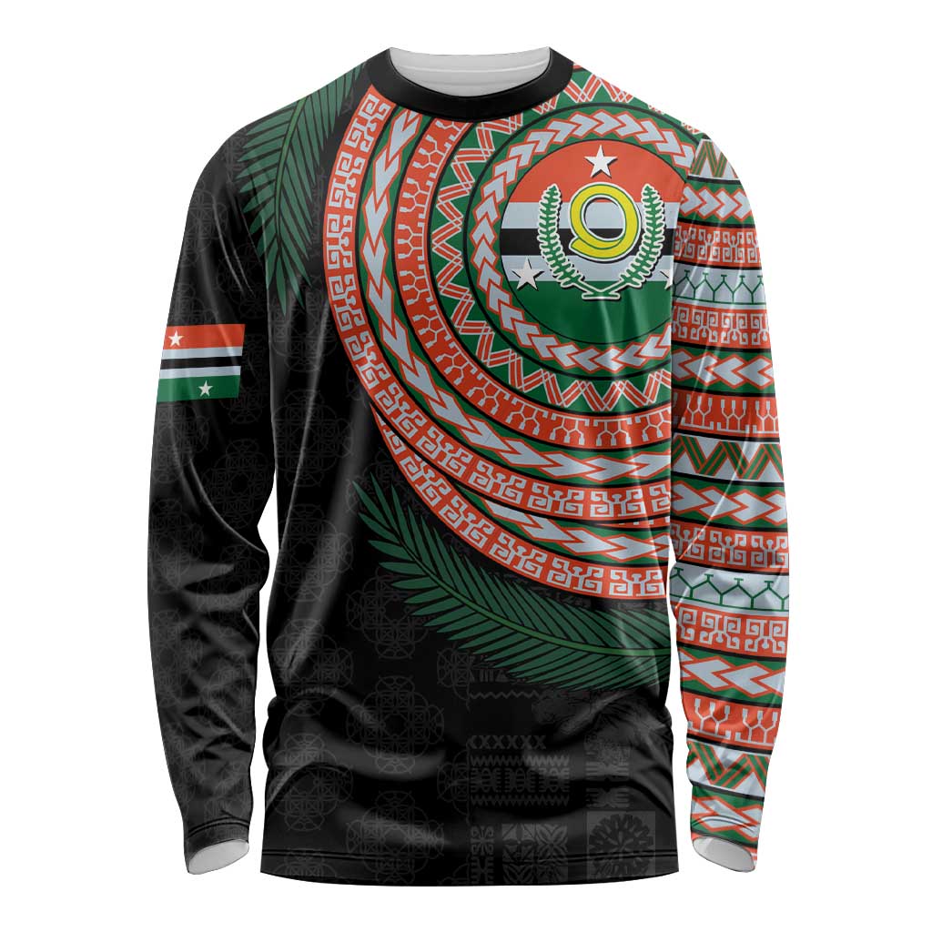 Penama Tribal Tattoo with Namele Leaves Long Sleeve Shirt LT03 Unisex Black - Polynesian Pride