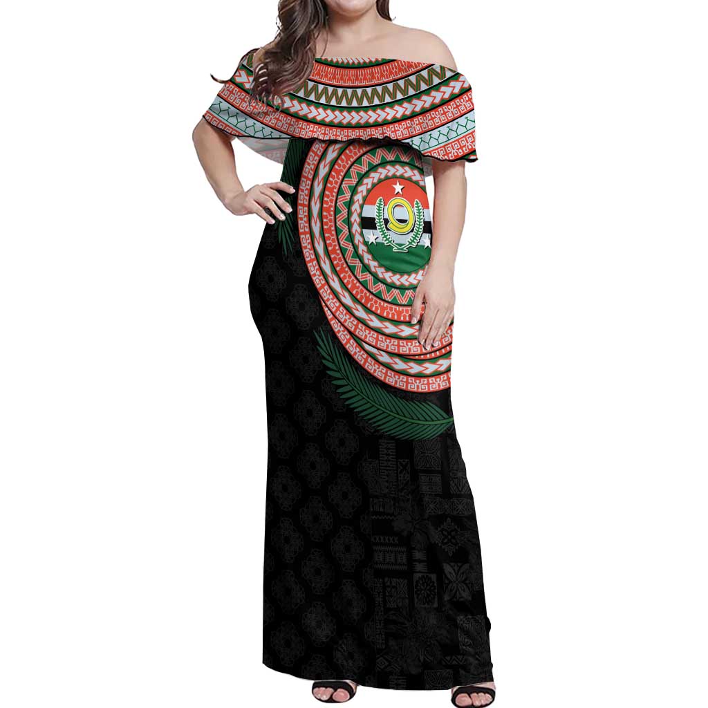 Penama Tribal Tattoo with Namele Leaves Off Shoulder Maxi Dress