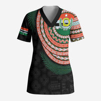 Penama Tribal Tattoo with Namele Leaves Scrub Top LT03 Adult Black - Polynesian Pride