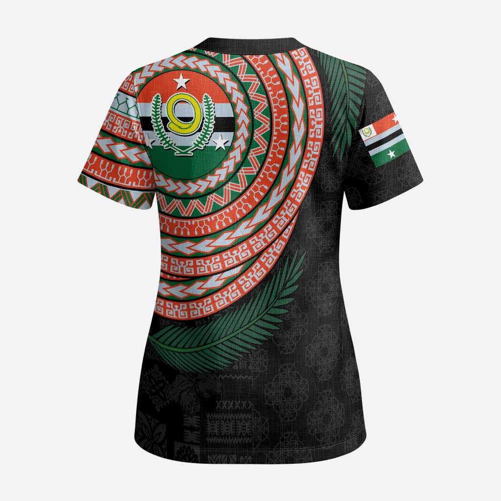 Penama Tribal Tattoo with Namele Leaves Scrub Top LT03 - Polynesian Pride