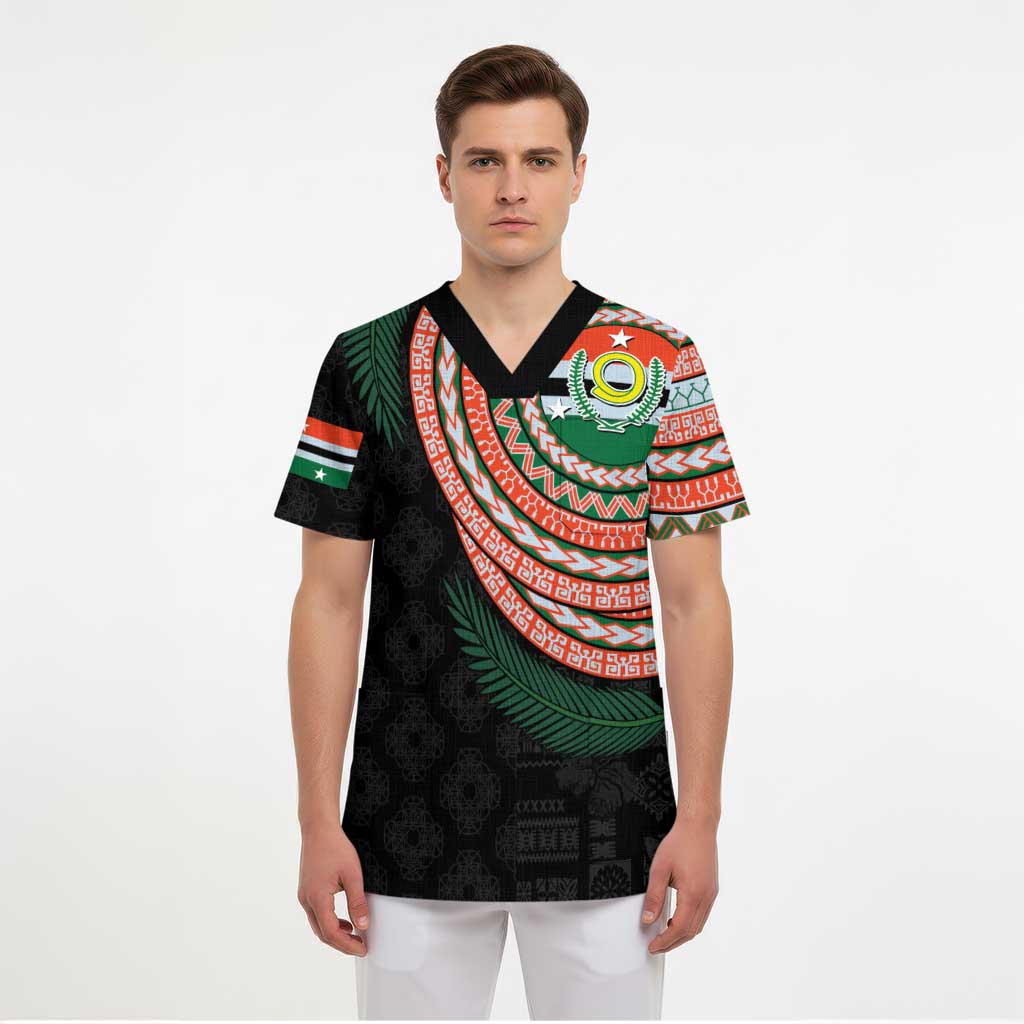 Penama Tribal Tattoo with Namele Leaves Scrub Top LT03 - Polynesian Pride