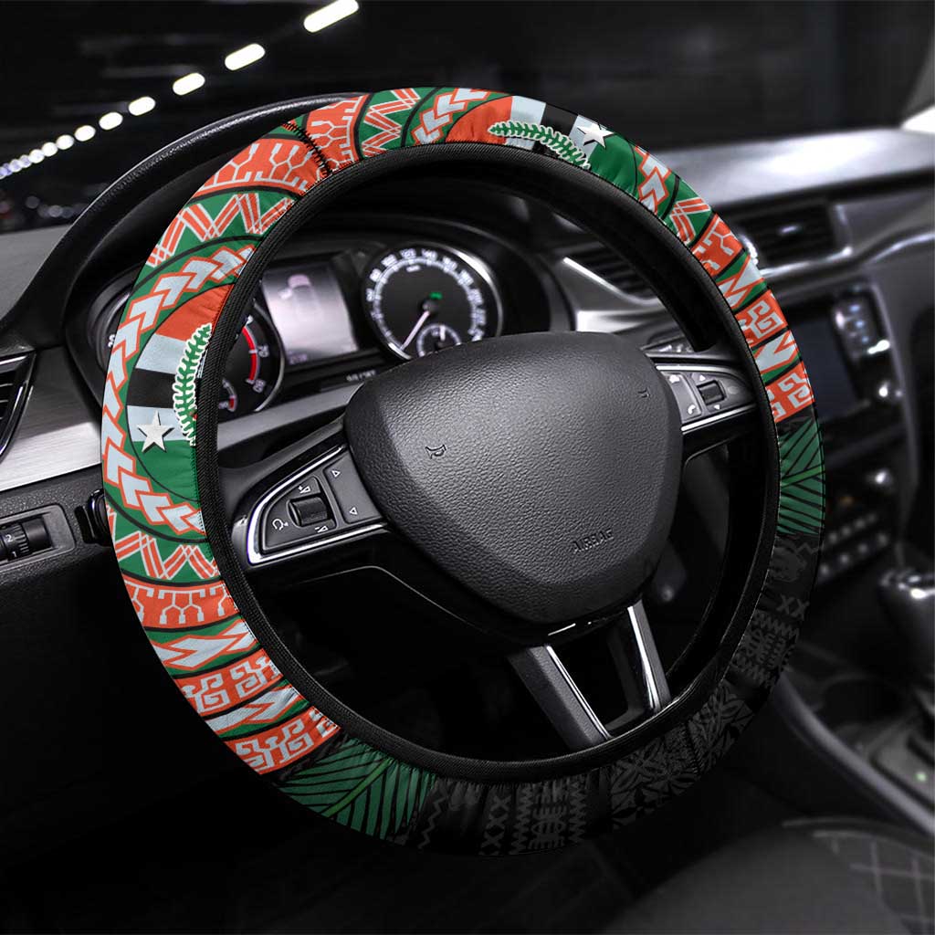 Penama Tribal Tattoo with Namele Leaves Steering Wheel Cover LT03 Universal Fit Black - Polynesian Pride