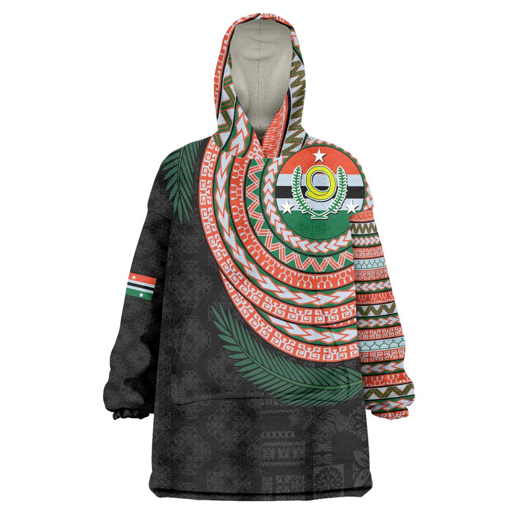 Penama Tribal Tattoo with Namele Leaves Wearable Blanket Hoodie LT03 One Size Black - Polynesian Pride