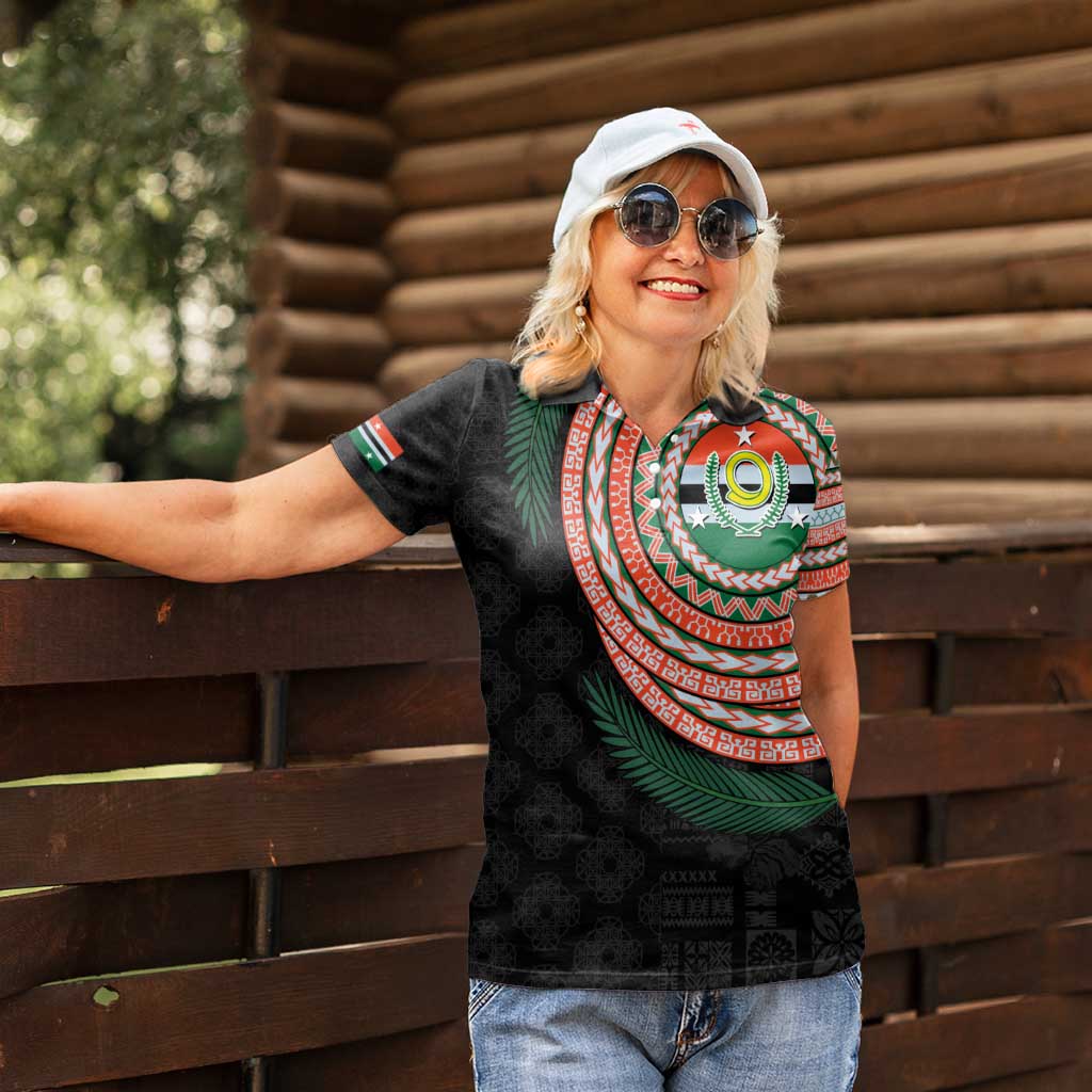 Penama Tribal Tattoo with Namele Leaves Women Polo Shirt