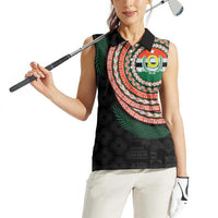 Penama Tribal Tattoo with Namele Leaves Women Sleeveless Polo Shirt