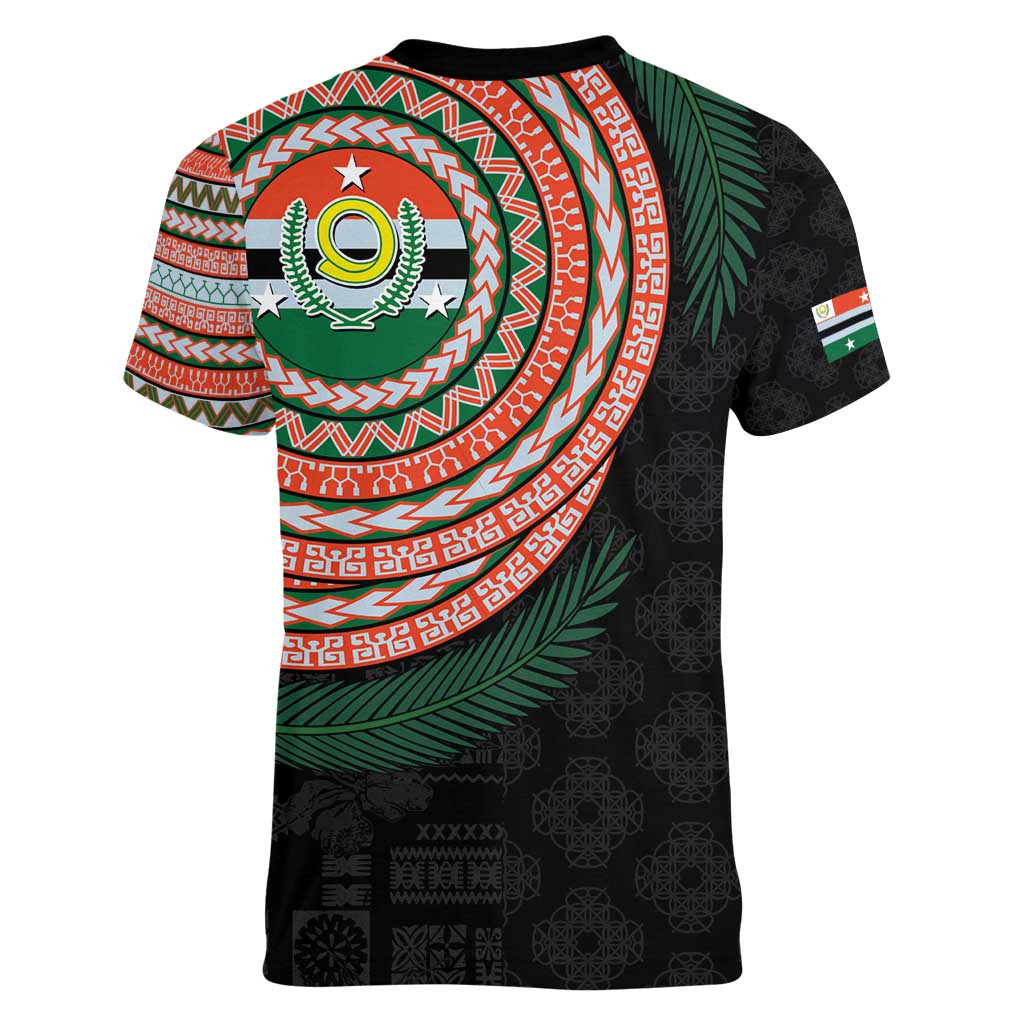 Penama Tribal Tattoo with Namele Leaves Women V-Neck T-Shirt