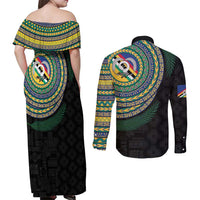 Torba Tribal Tattoo with Namele Leaves Couples Matching Off Shoulder Maxi Dress and Long Sleeve Button Shirt LT03 - Polynesian Pride