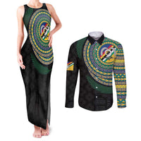 Torba Tribal Tattoo with Namele Leaves Couples Matching Tank Maxi Dress and Long Sleeve Button Shirt LT03 Black - Polynesian Pride