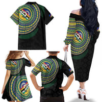 Torba Tribal Tattoo with Namele Leaves Family Matching Off The Shoulder Long Sleeve Dress and Hawaiian Shirt
