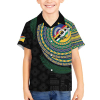 Torba Tribal Tattoo with Namele Leaves Family Matching Off The Shoulder Long Sleeve Dress and Hawaiian Shirt