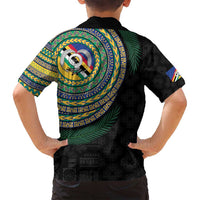 Torba Tribal Tattoo with Namele Leaves Family Matching Off Shoulder Maxi Dress and Hawaiian Shirt