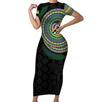 Torba Tribal Tattoo with Namele Leaves Family Matching Short Sleeve Bodycon Dress and Hawaiian Shirt