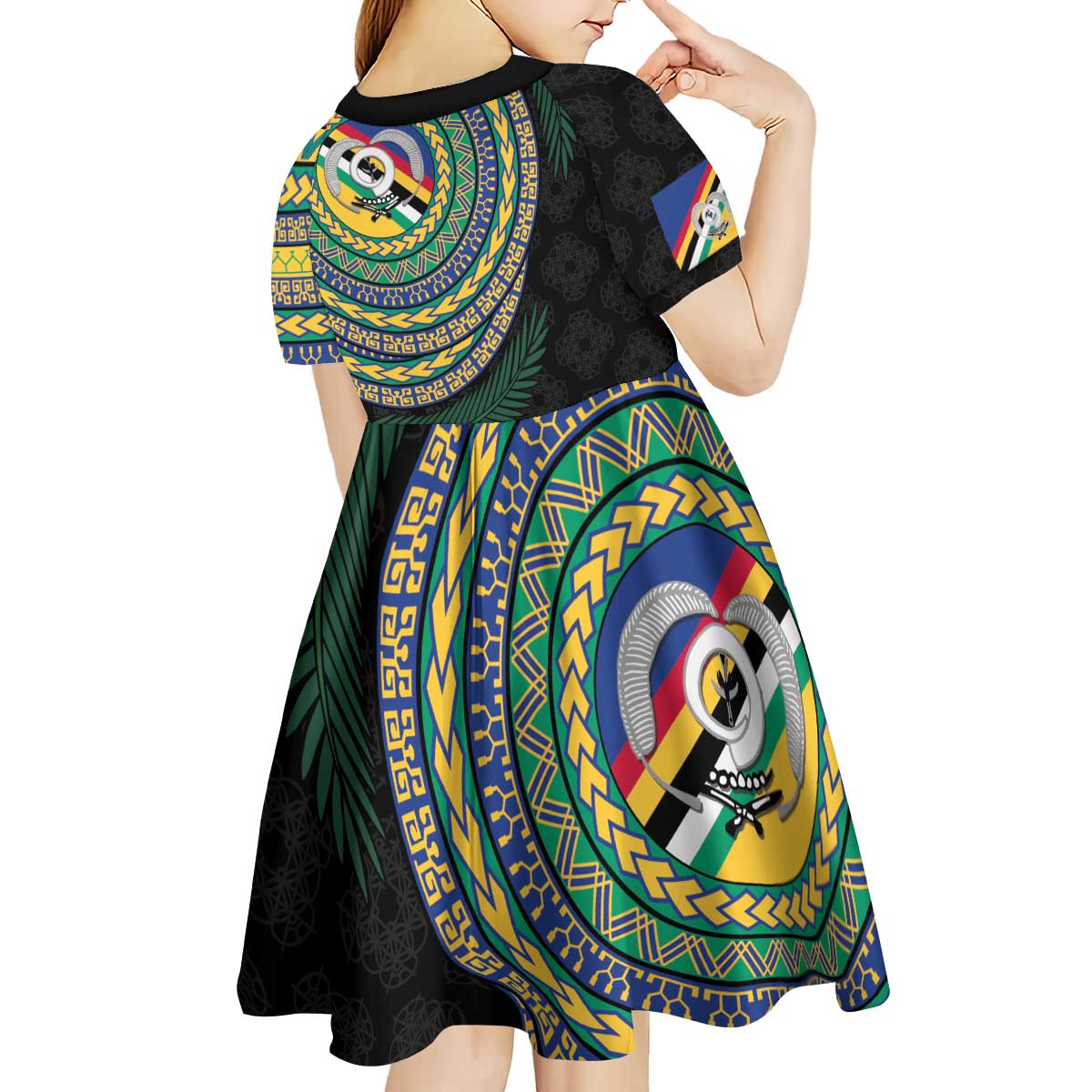 Torba Tribal Tattoo with Namele Leaves Kid Short Sleeve Dress LT03 - Polynesian Pride
