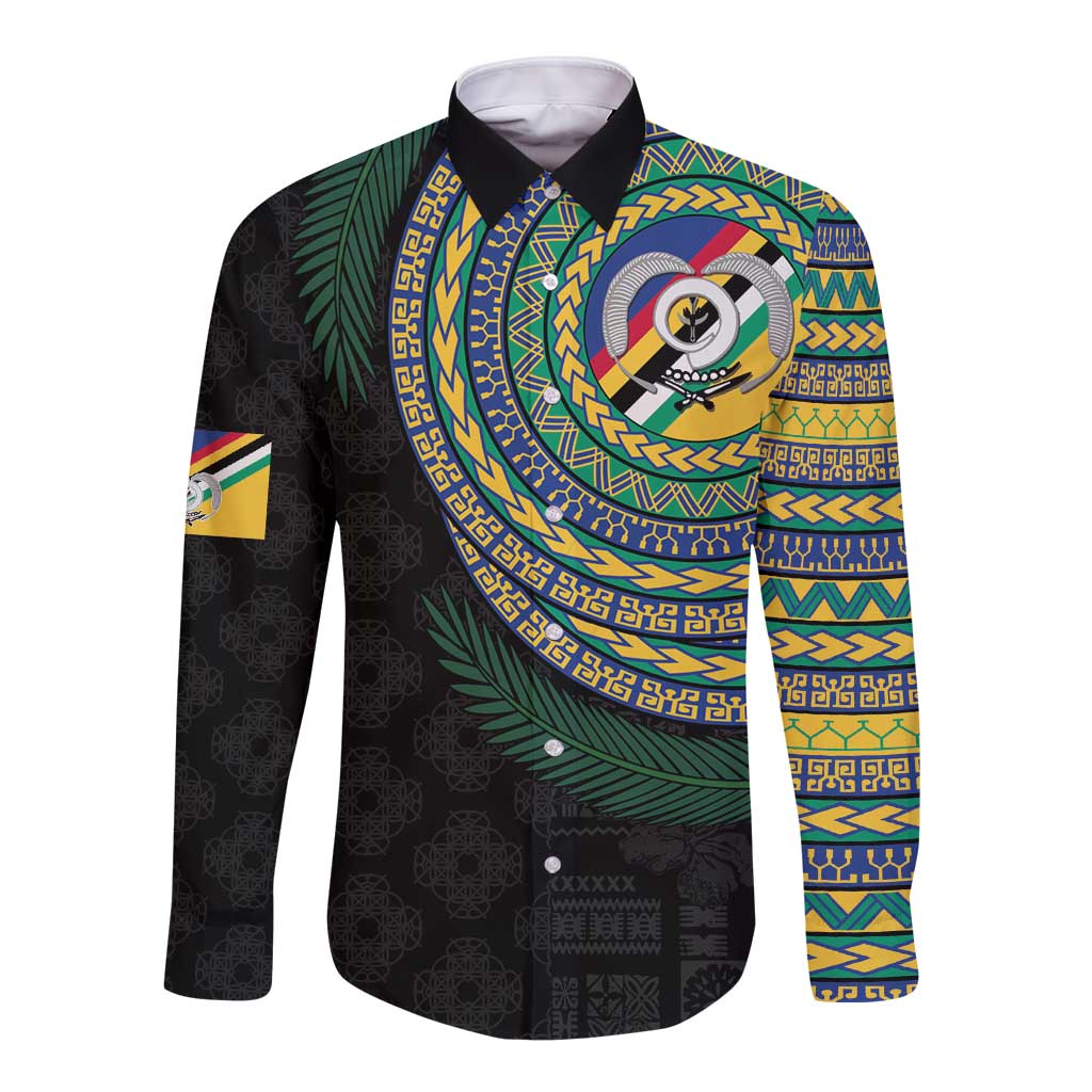 Torba Tribal Tattoo with Namele Leaves Long Sleeve Button Shirt LT03 Unisex Black - Polynesian Pride