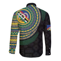 Torba Tribal Tattoo with Namele Leaves Long Sleeve Button Shirt LT03 - Polynesian Pride