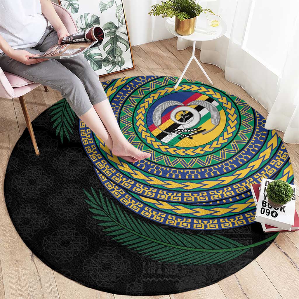 Torba Tribal Tattoo with Namele Leaves Round Carpet