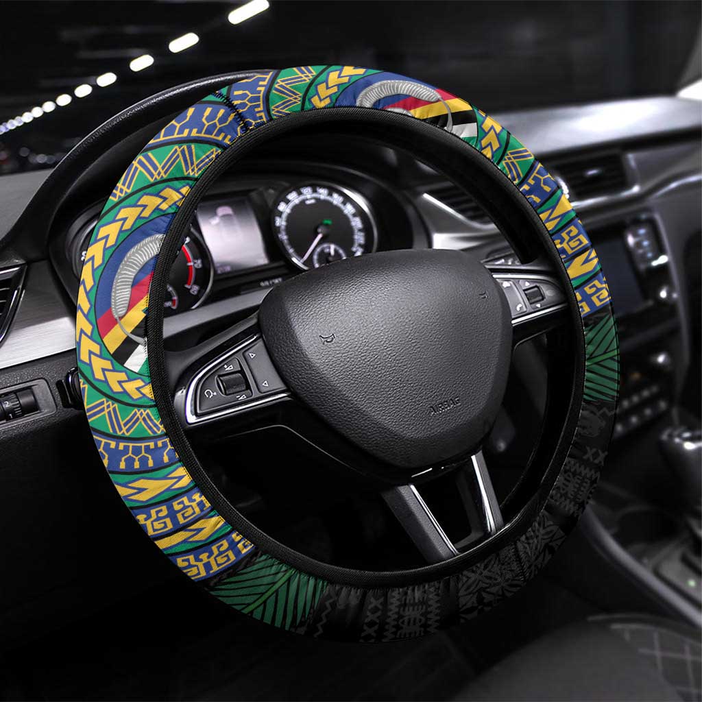 Torba Tribal Tattoo with Namele Leaves Steering Wheel Cover LT03 Universal Fit Black - Polynesian Pride