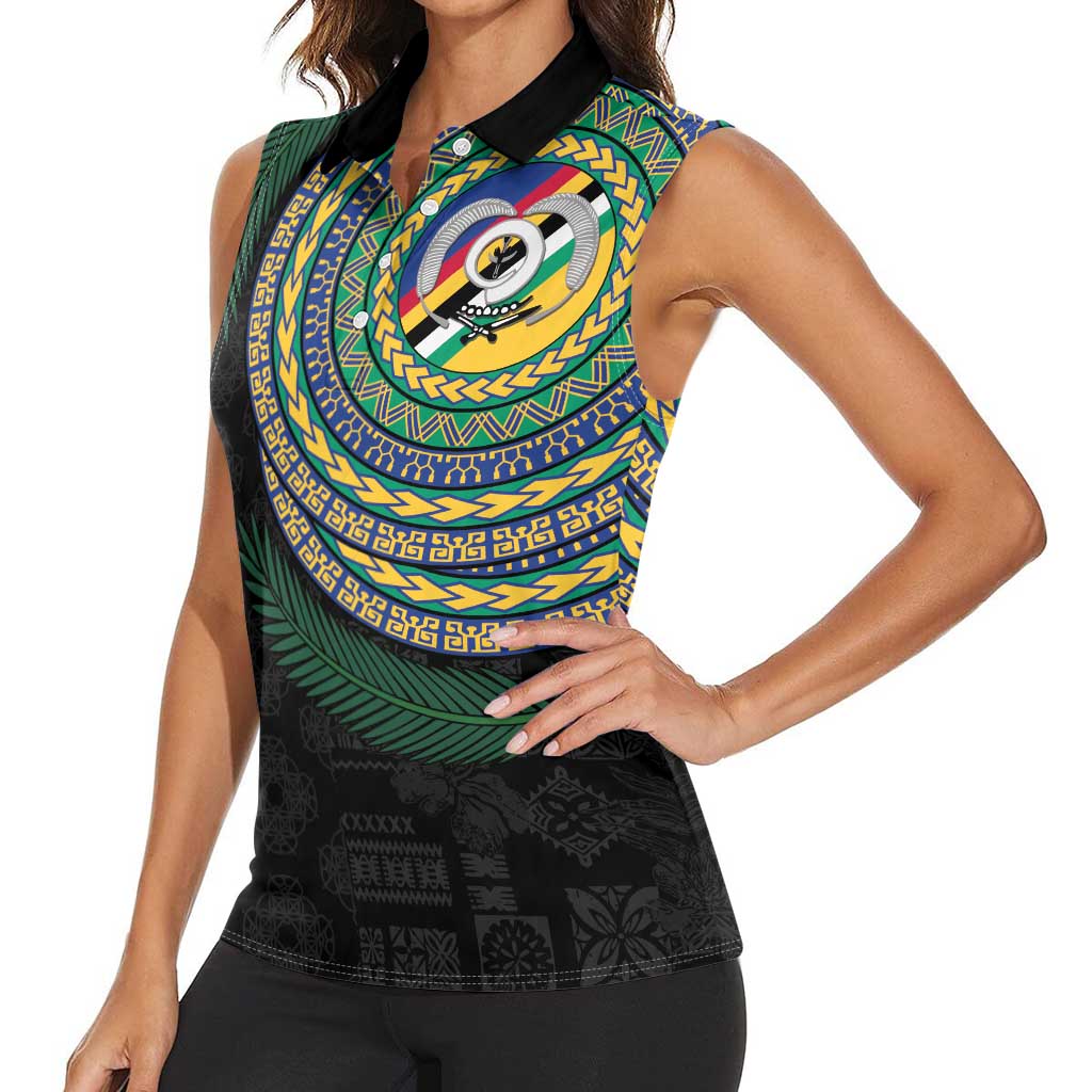 Torba Tribal Tattoo with Namele Leaves Women Sleeveless Polo Shirt