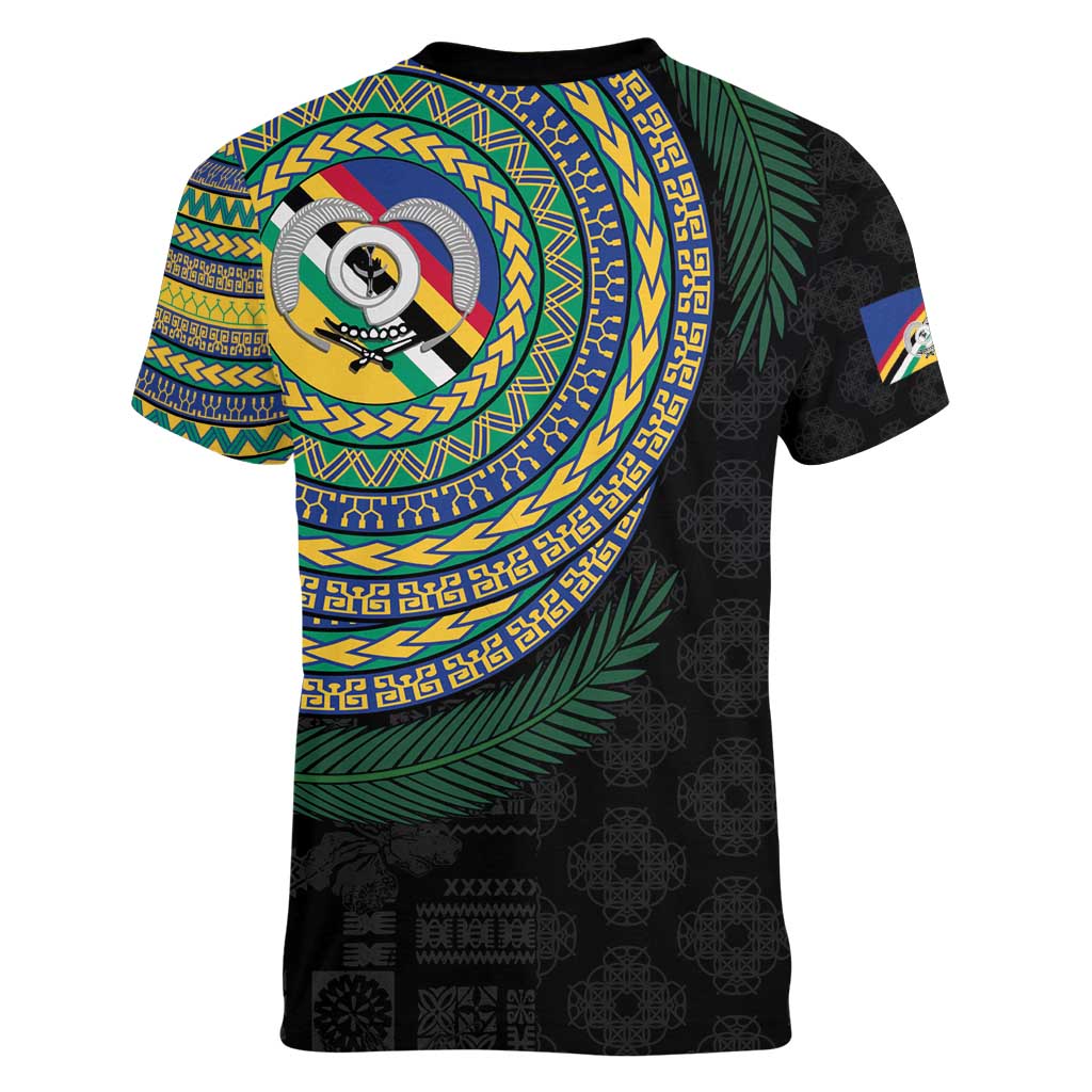 Torba Tribal Tattoo with Namele Leaves Women V-Neck T-Shirt