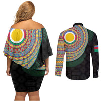 Shefa Tribal Tattoo with Namele Leaves Couples Matching Off Shoulder Short Dress and Long Sleeve Button Shirt LT03 - Polynesian Pride