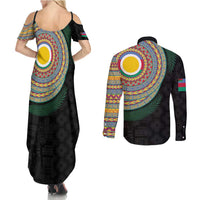 Shefa Tribal Tattoo with Namele Leaves Couples Matching Summer Maxi Dress and Long Sleeve Button Shirt LT03 - Polynesian Pride