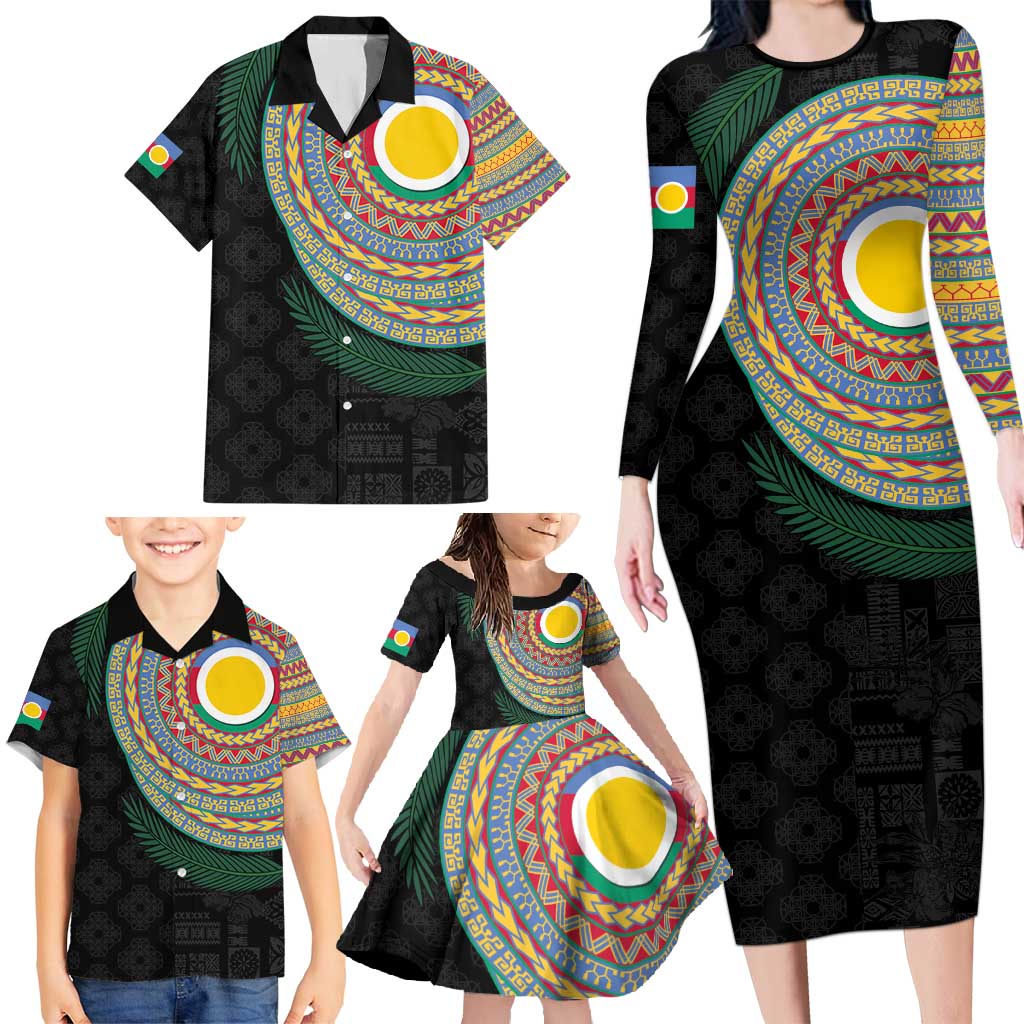 Shefa Tribal Tattoo with Namele Leaves Family Matching Long Sleeve Bodycon Dress and Hawaiian Shirt LT03 - Polynesian Pride