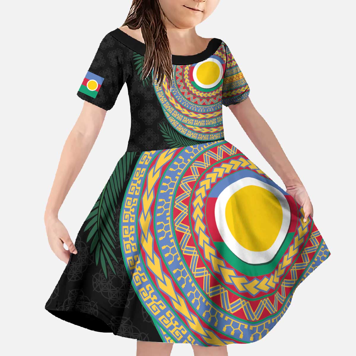 Shefa Tribal Tattoo with Namele Leaves Family Matching Off The Shoulder Long Sleeve Dress and Hawaiian Shirt