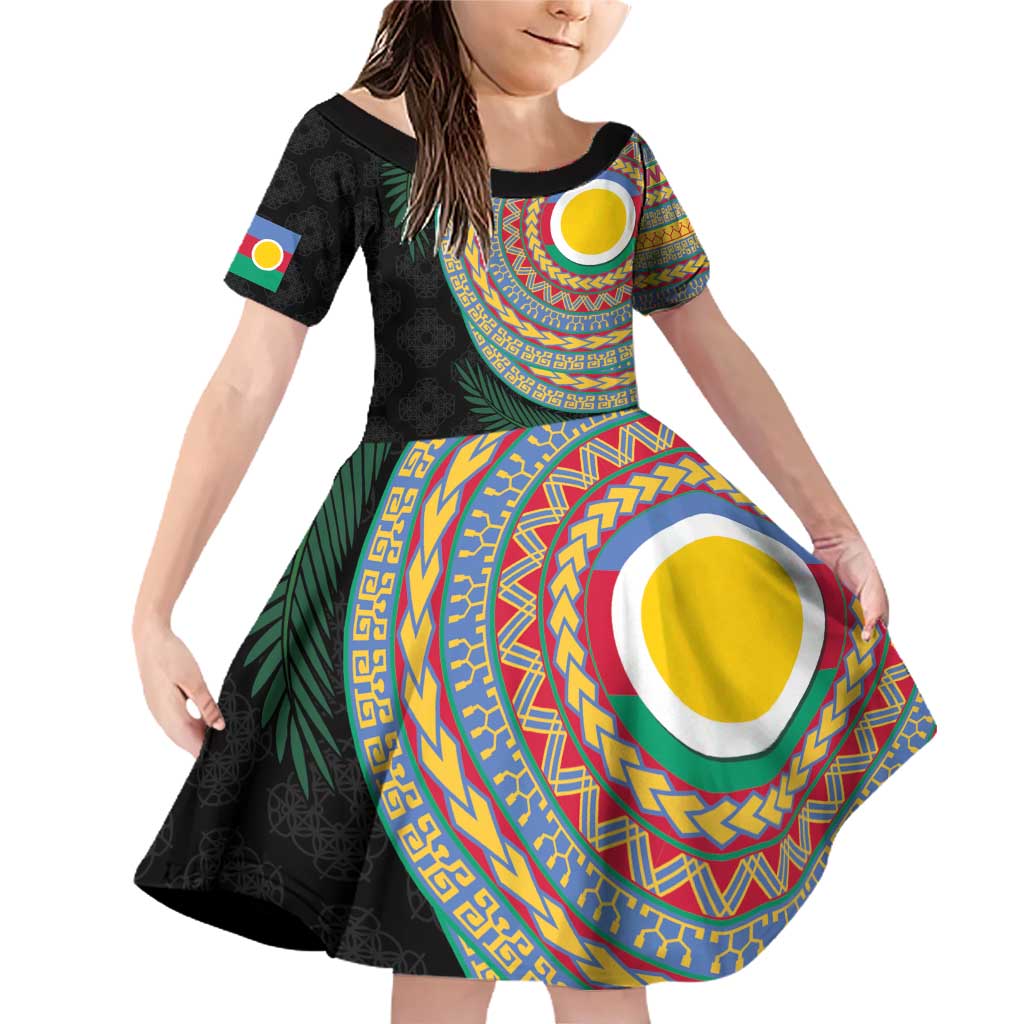 Shefa Tribal Tattoo with Namele Leaves Family Matching Off Shoulder Short Dress and Hawaiian Shirt